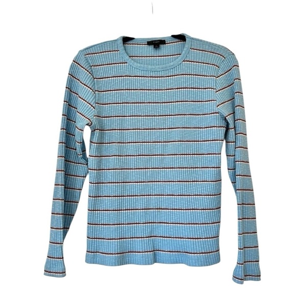 J. Crew Multi Striped Slim Perfect Ribbed Sweater Top Womens Large - Picture 2 of 9